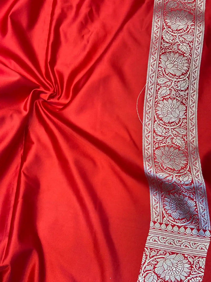 Red Motifs Weave Mashru Katan Saree