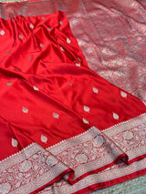 Red Motifs Weave Mashru Katan Saree