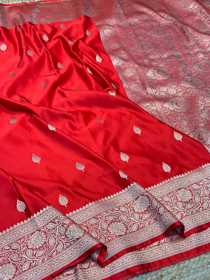 Red Motifs Weave Mashru Katan Saree
