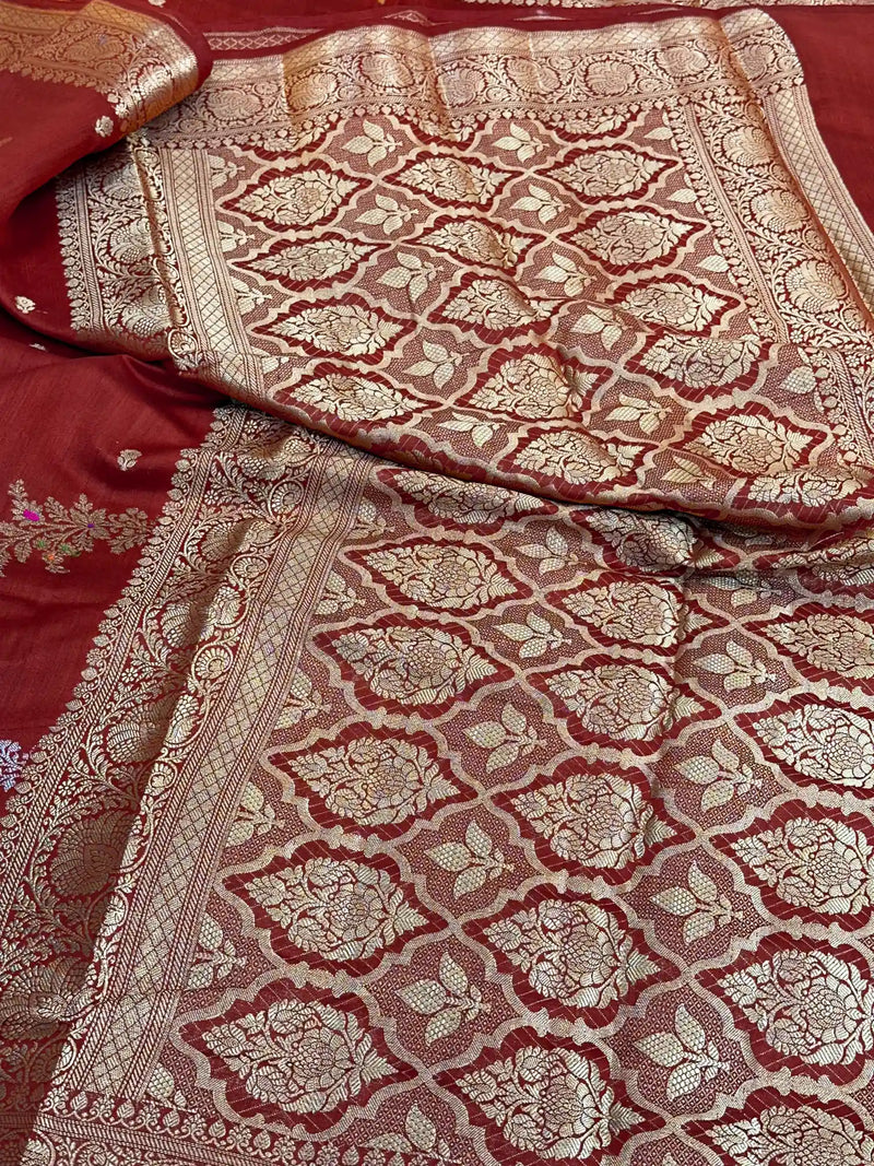 Red Meenakari Leheriya Chiniya Silk Saree