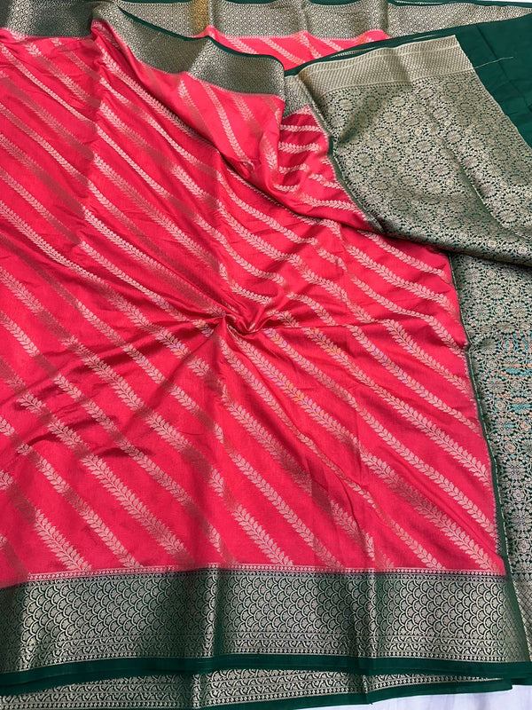 Red Warm Silk Zari Stripes Banarasi Saree