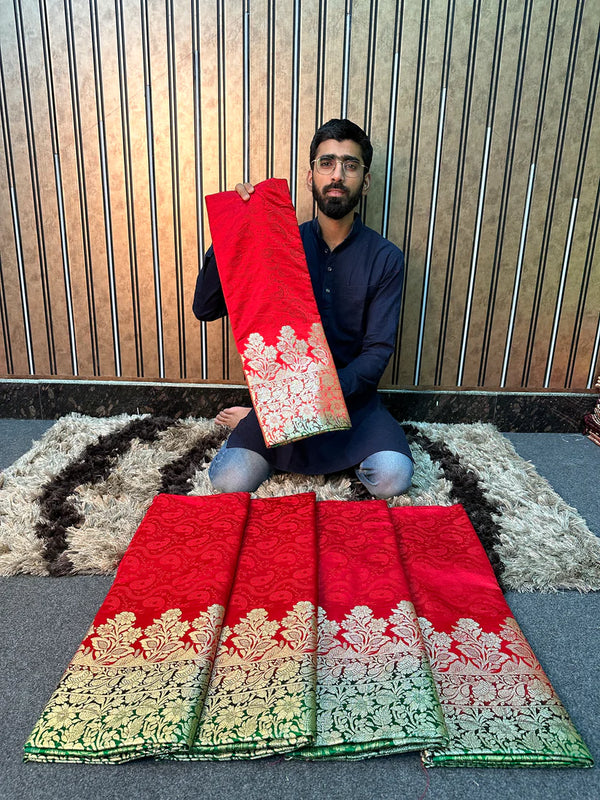 Red Katan Silk Floral Banarasi Saree