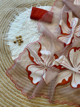 Red Shade Kora Organza Saree With Hand Painted Work