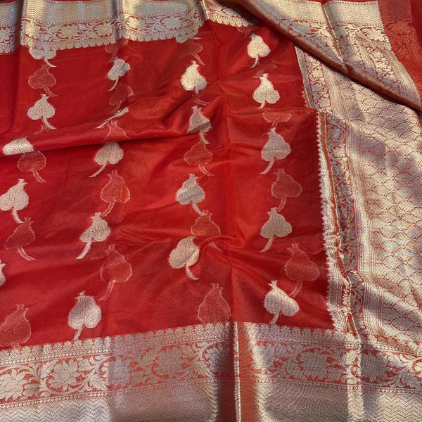 Red Organza Silk Zari Banarasi Saree