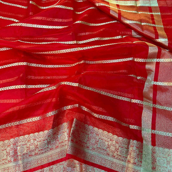 Red Organza Silk Zari Banarasi Saree