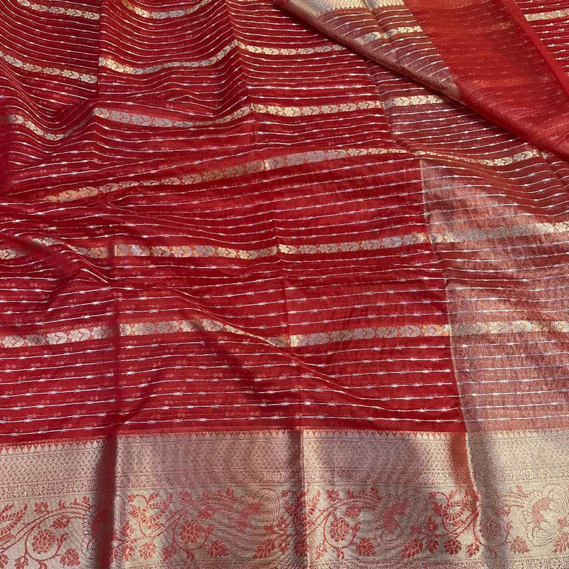 Red Organza Silk Zari Woven Banarasi Saree