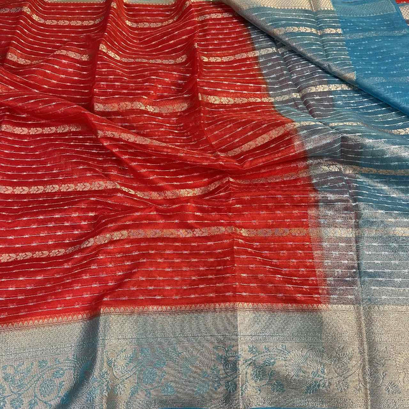Red Rich Kora Organza Silk Sona Rupa Saree