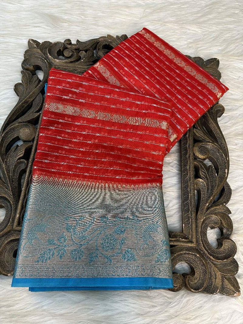 Red Rich Kora Organza Silk Sona Rupa Saree