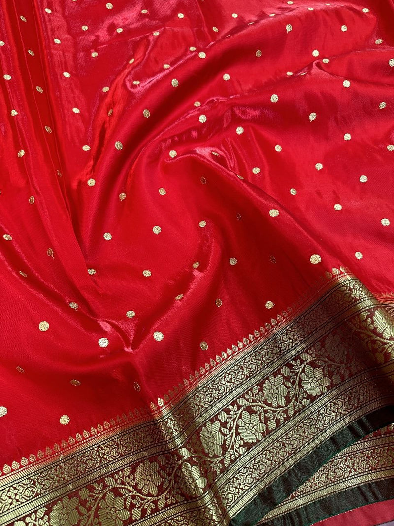 Red Satin Silk Embroidered saree