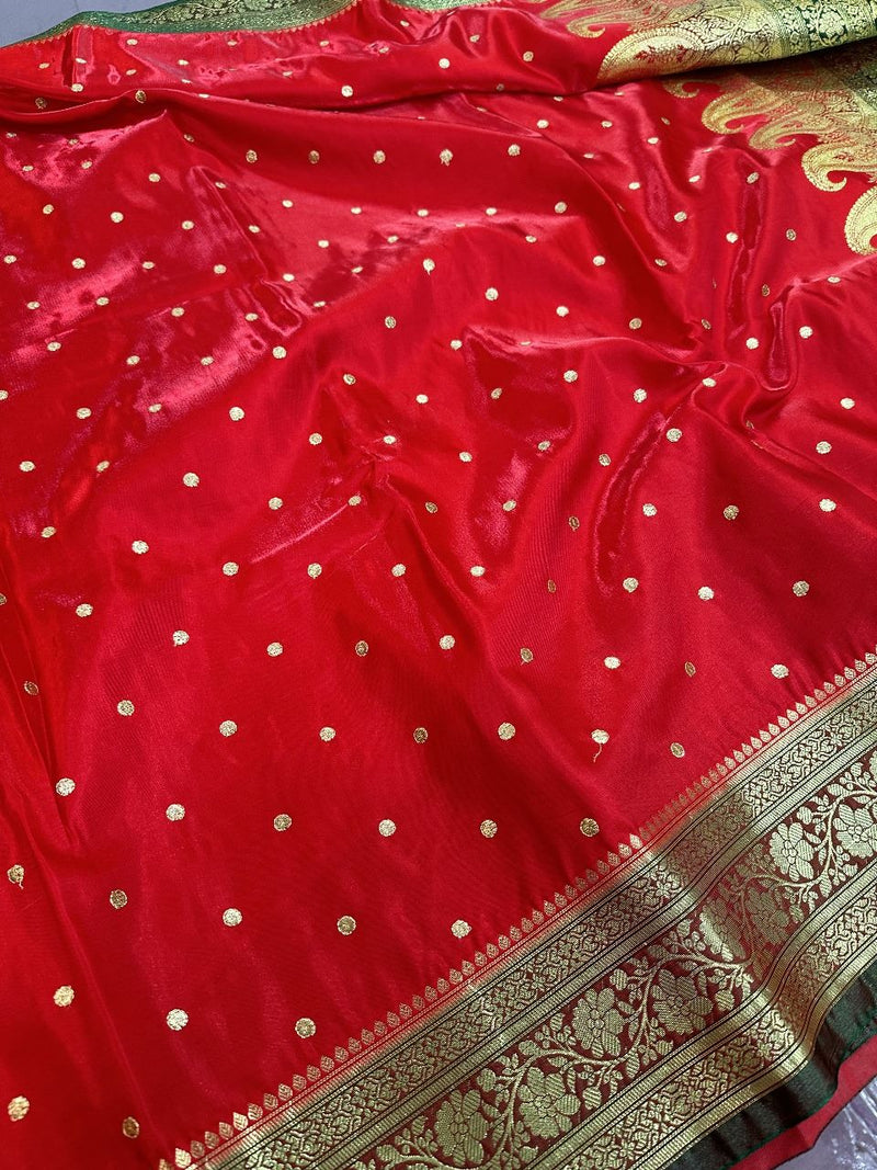 Red Satin Silk Embroidered saree