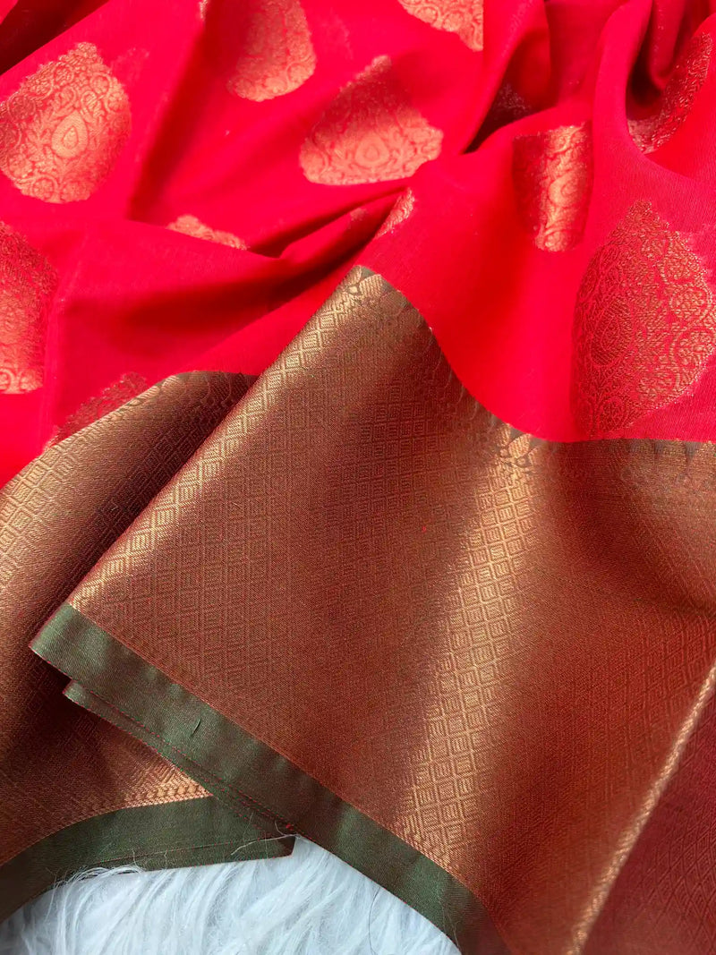 Red Soft Cotton Silk Saree