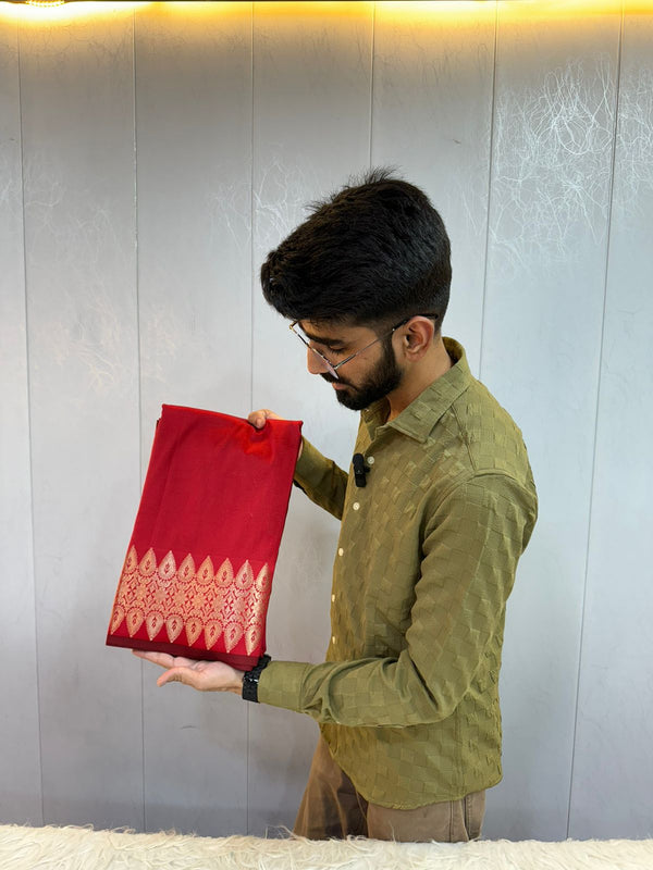 Red Softsilk Thanjavur Weaving Saree