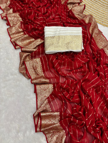 Red Viscose Georgette Saree