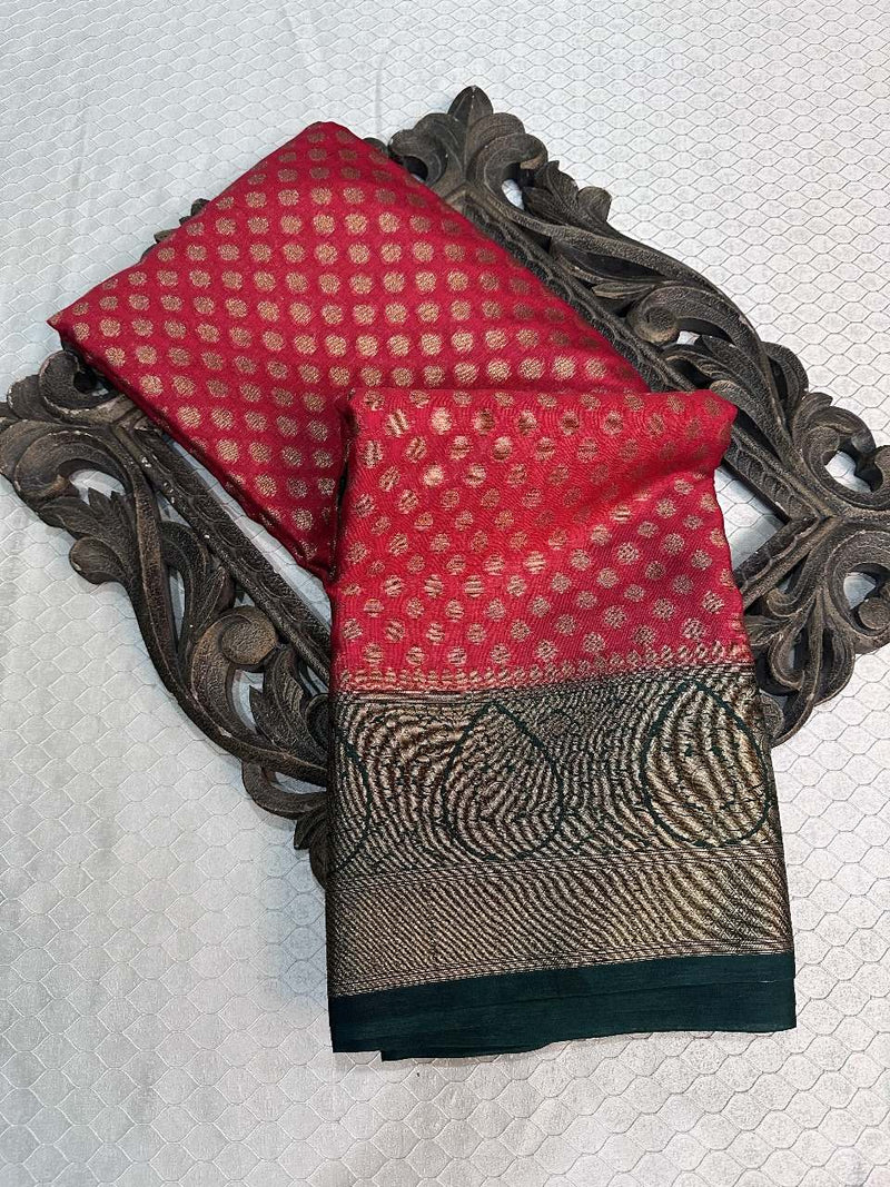 Red Warm Silk Zari Buti Banarasi Saree