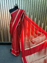 Red Warm Silk Zari Embossed Banarasi Saree