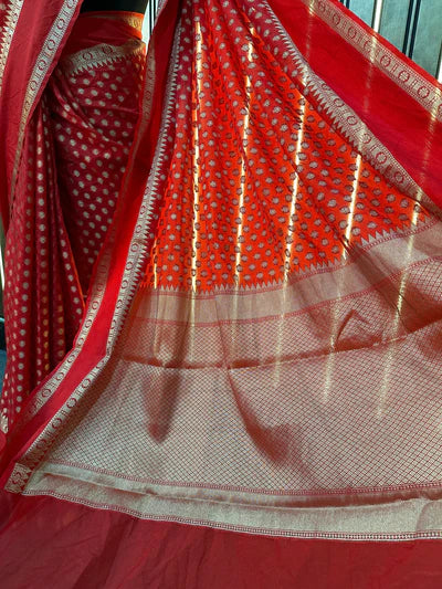 Red Warm Silk Zari Embossed Banarasi Saree