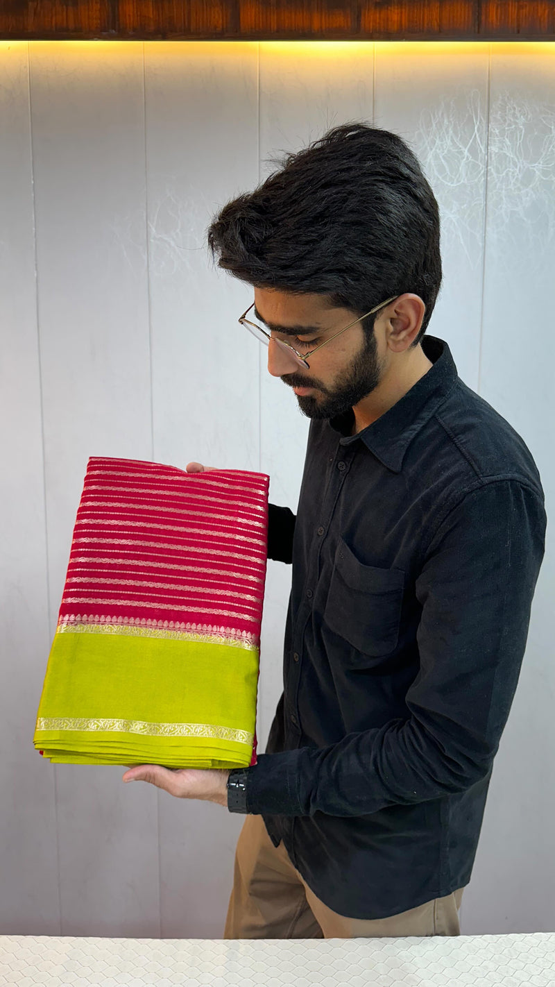 Red Warm Silk Zari Woven Striped Banarasi Saree