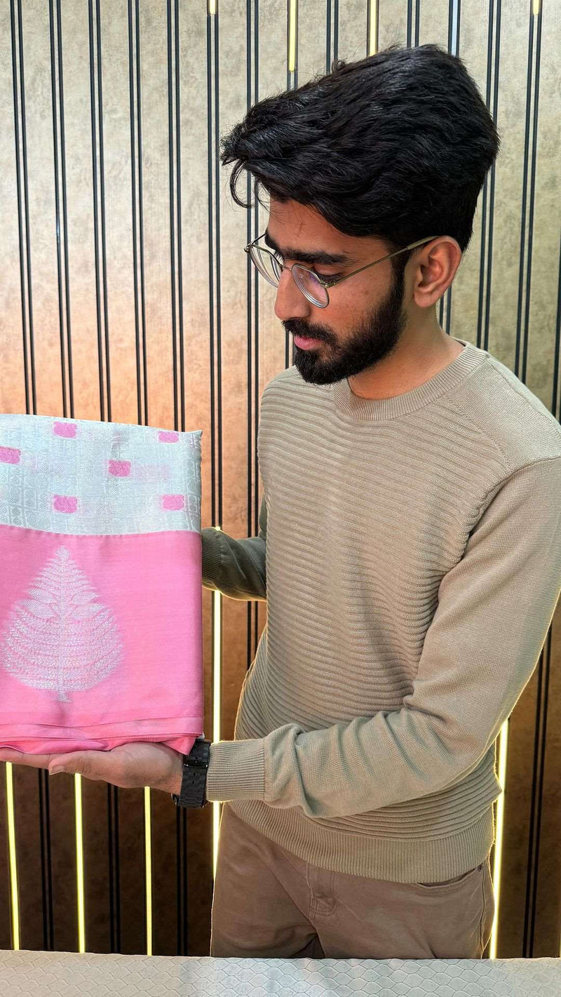 Meenakari Embossed Weave Soft Tissue Silk Saree