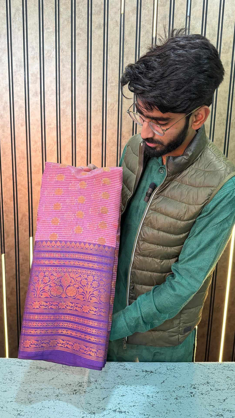 Copper Zari Weave Soft Kora Tissue Silk Saree