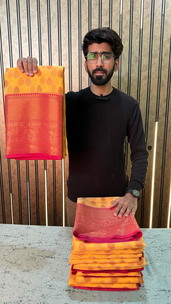 Light Gold Shade Kora Organza Silk Saree with Copper Zari Buti Weave