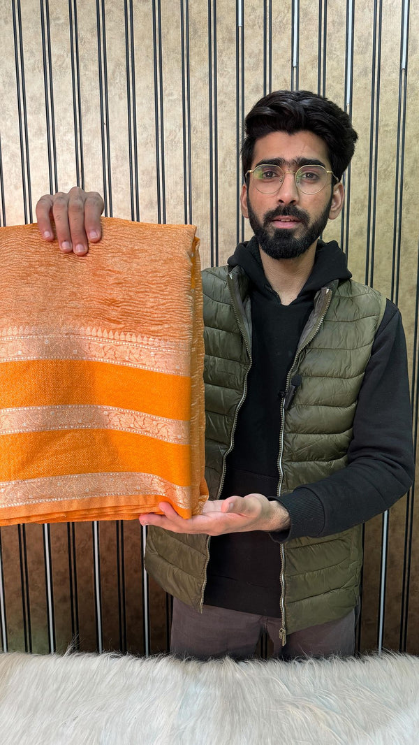 Orange Colour Crush Tissue Silk Saree