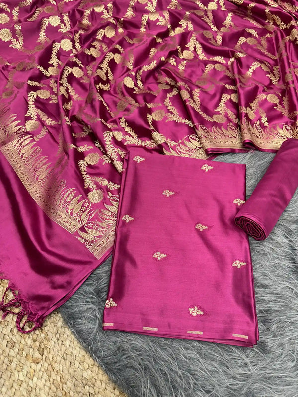 Rich Maroon Premium Mashru Katan Banarasi Suit