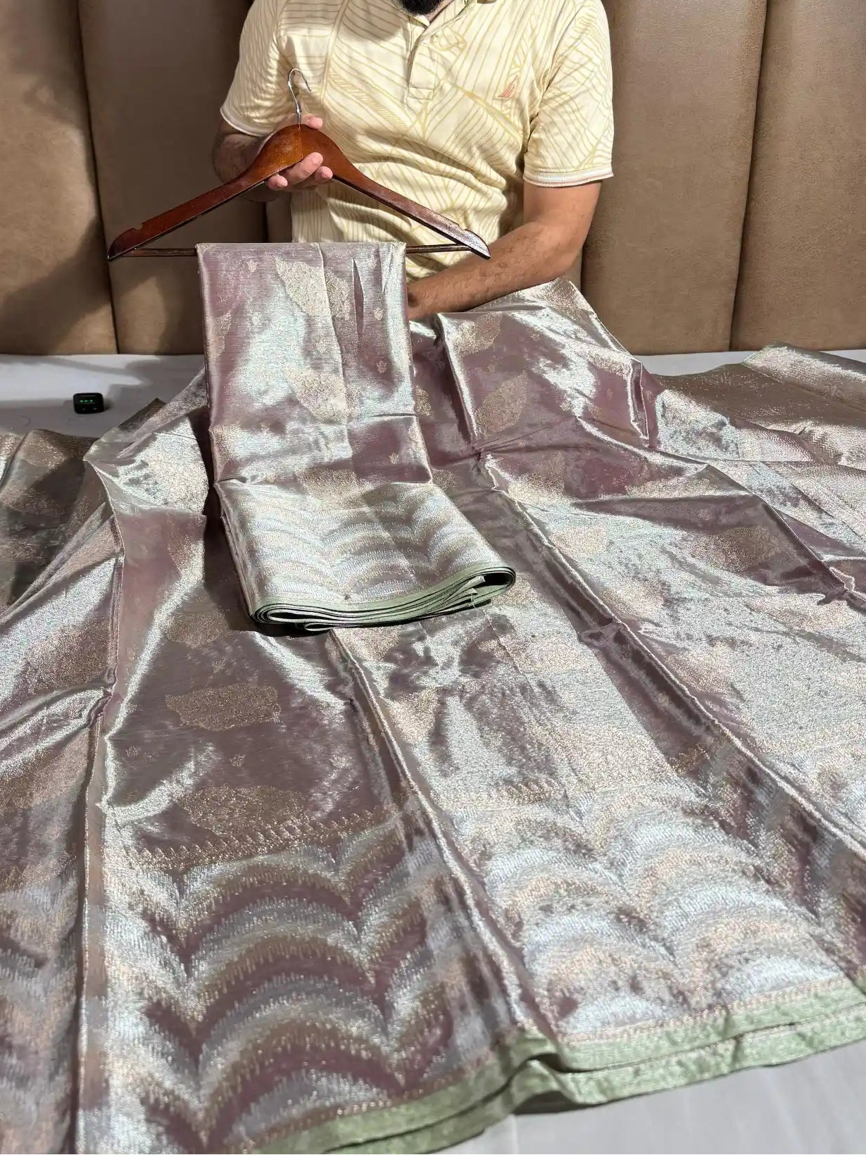 Rosy Brown Kanjivaram Tissue Silk Saree with Rich Pallu and Blouse