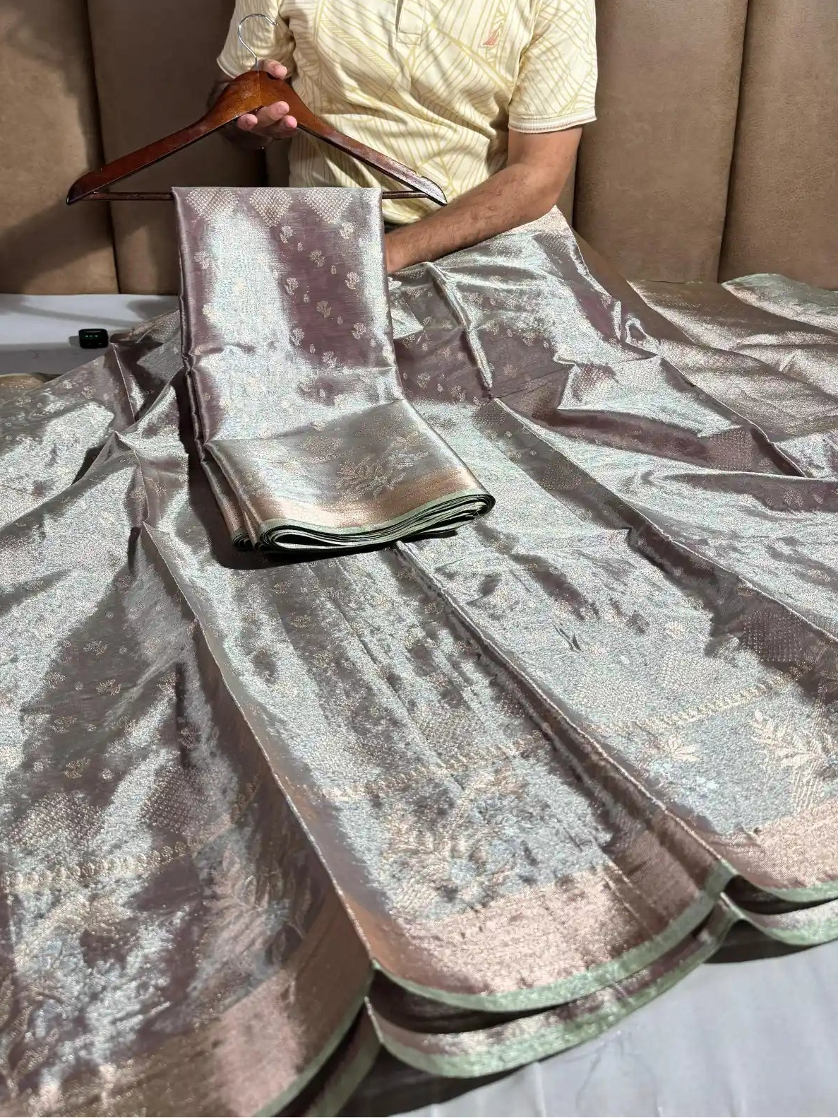 Rosy Brown Kanjivaram Tissue Silk Saree with Rich Pallu and Blouse