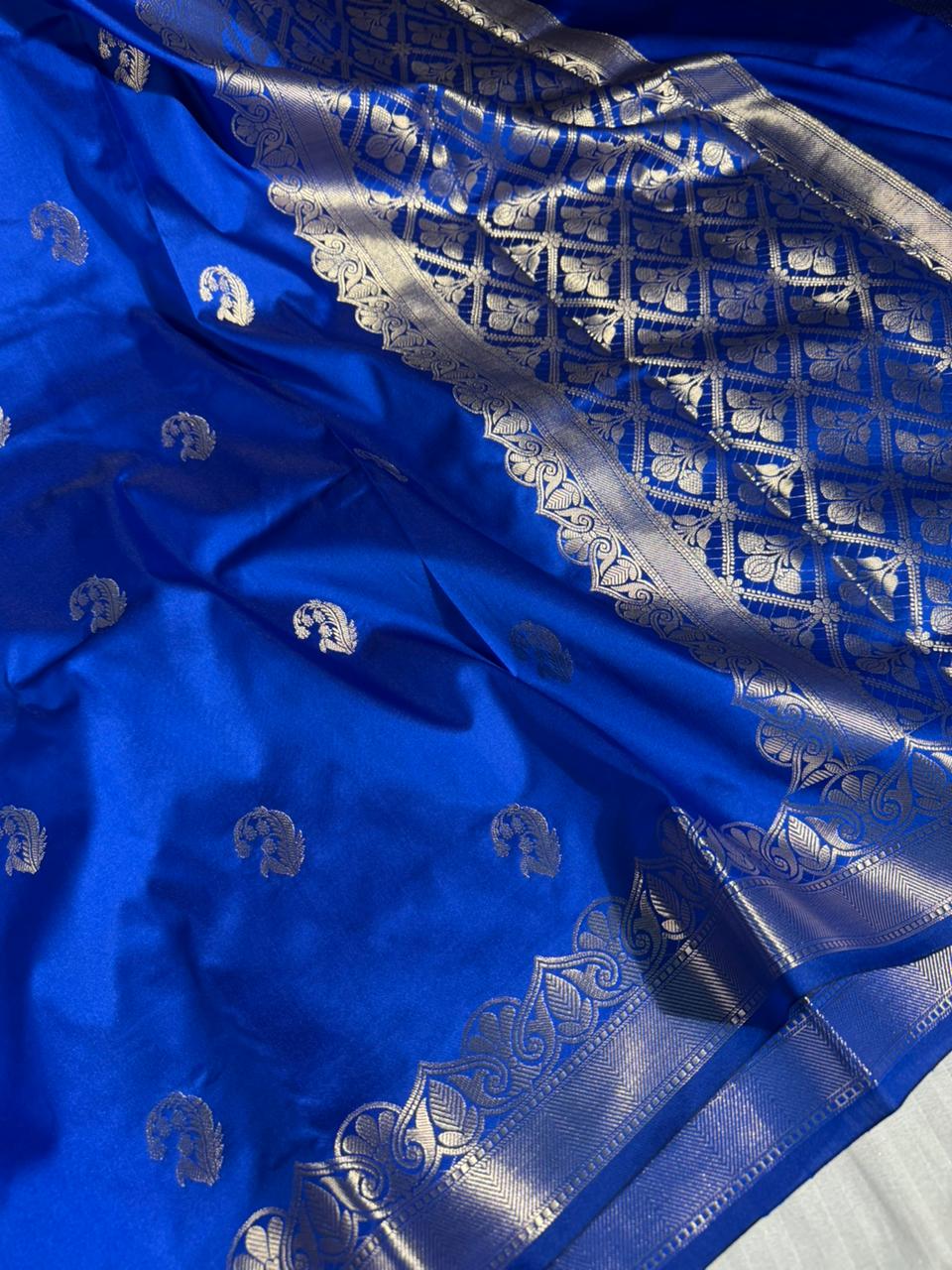 Royal Blue Banarasi Semi Katan Silk Saree with Rich Pallu and Blouse