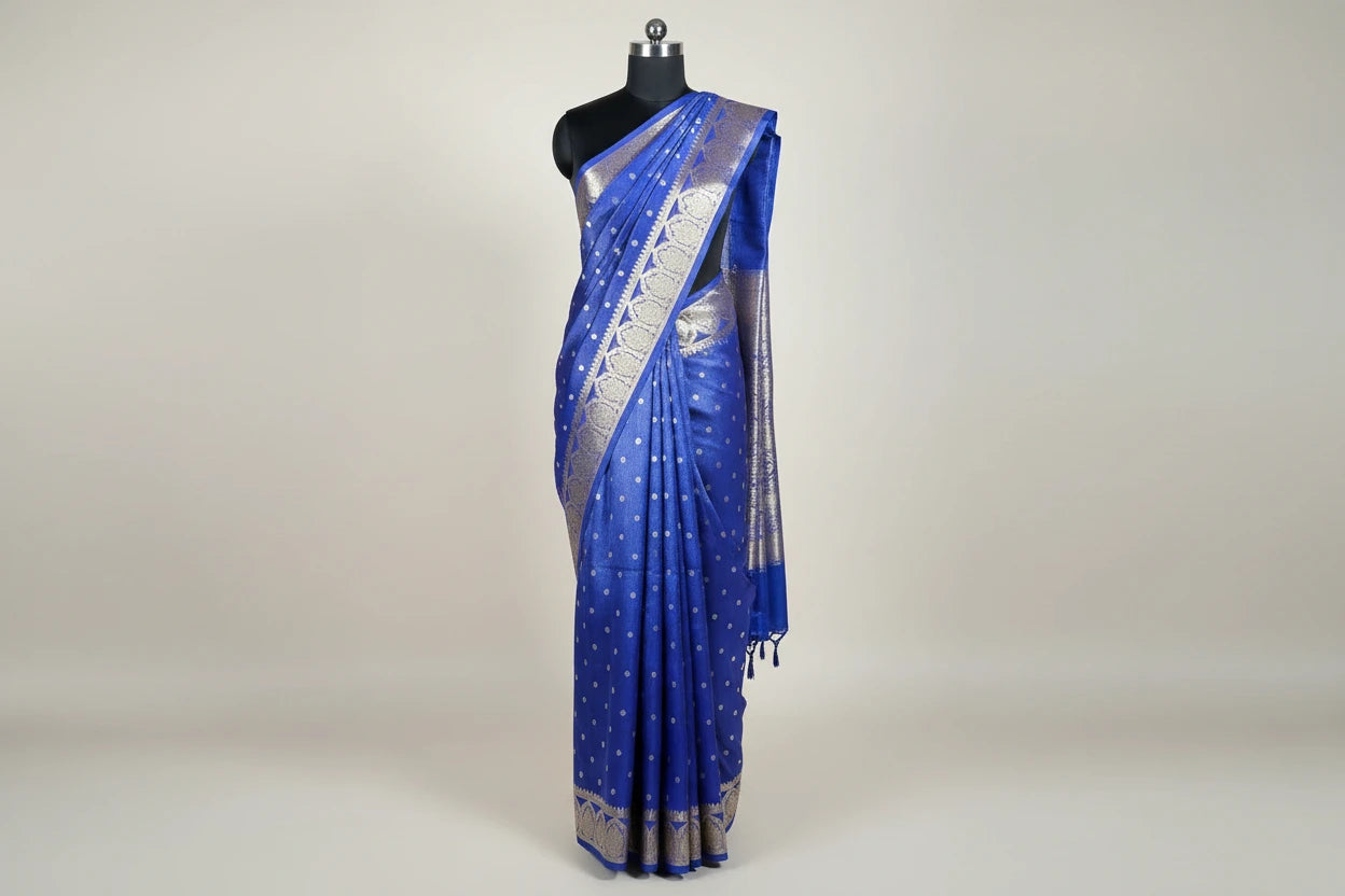 Royal Blue Breathable Tissue Silk Traditional Buti Weave Banarasi Saree