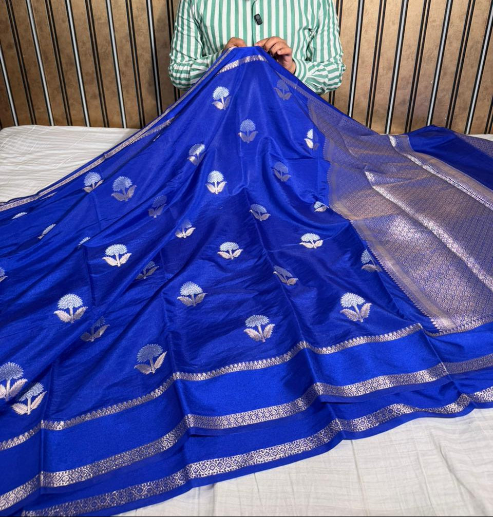 Royal Blue Chinia Silk Heritage Weave Banarasi Saree 