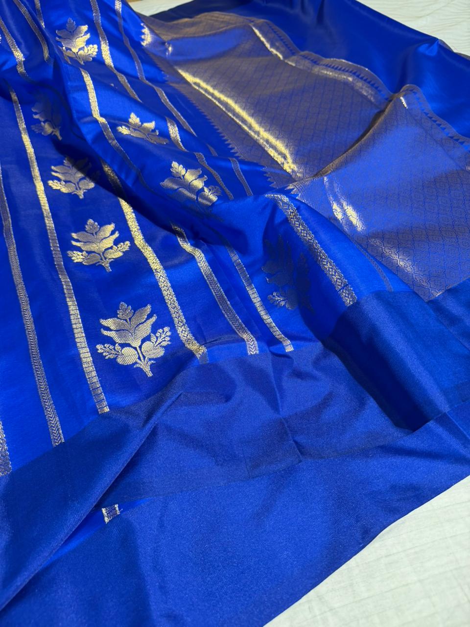 Royal Blue Chinia Silk Heritage Weave Banarasi Saree