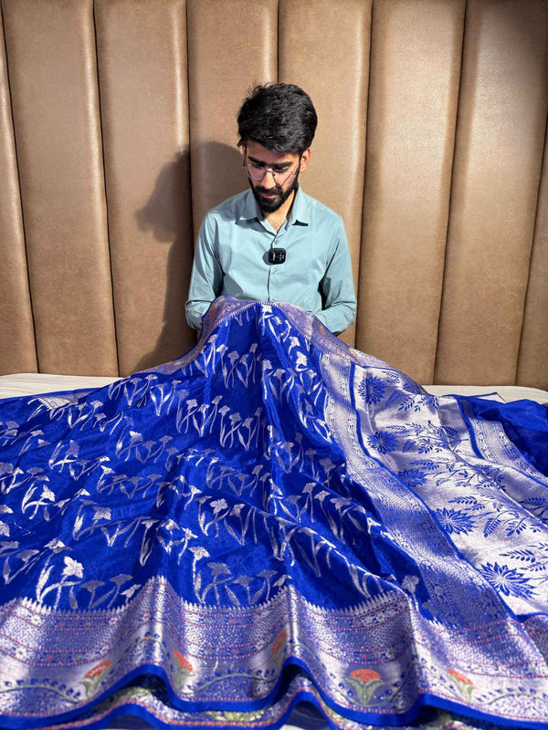 Royal Blue Chiniya Silk Jacquard Weave Banarasi Saree