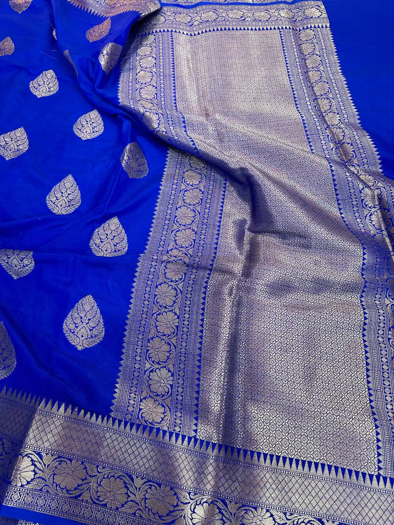 Royal Blue Chiniya Silk Zari Buta Banarasi Saree