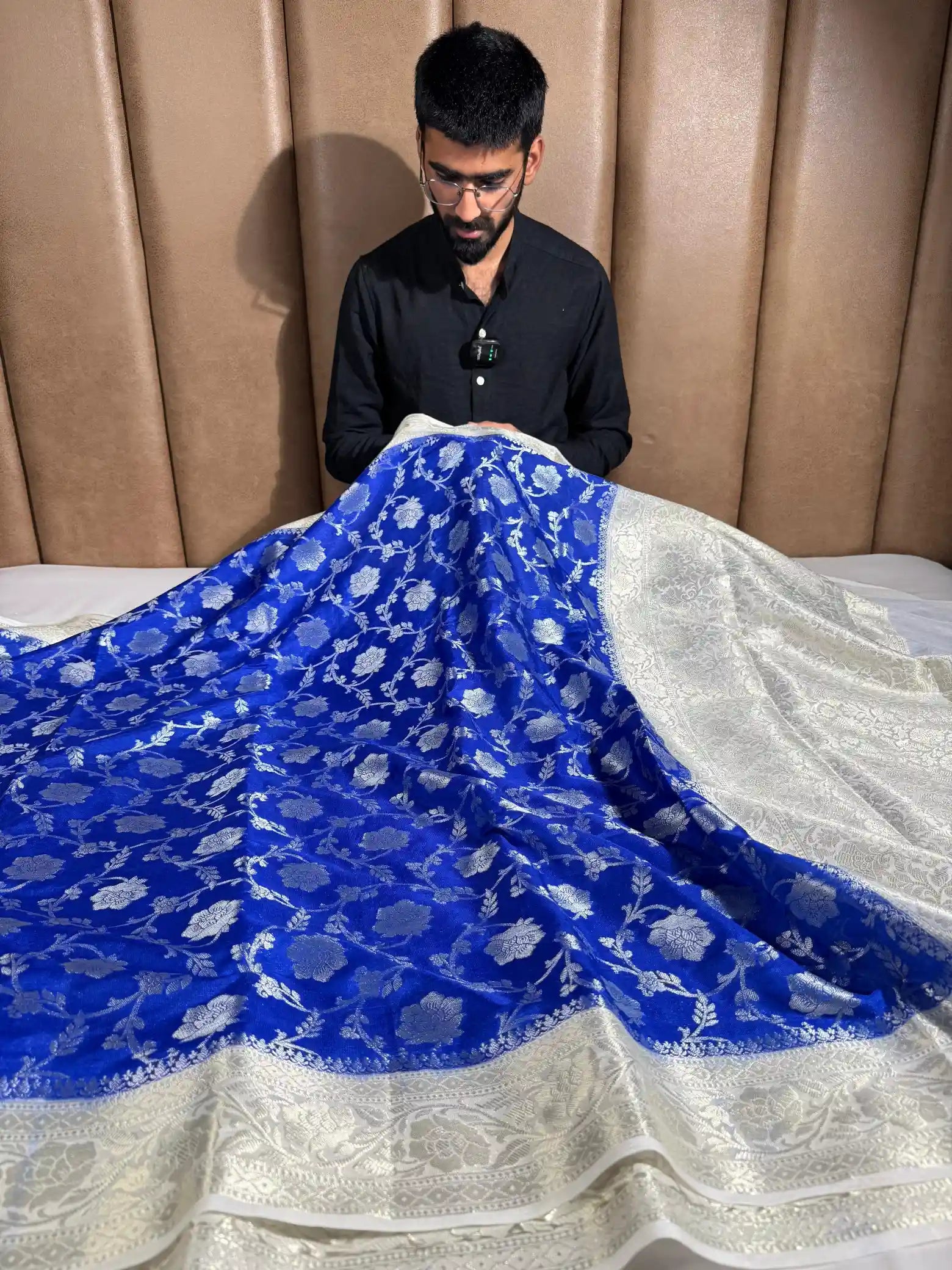 Royal Blue Contrast Chinia Silk Banarasi Saree