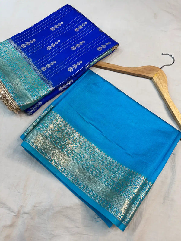 Royal Blue Eccentric Chiniya Silk Designer Banarasi Saree