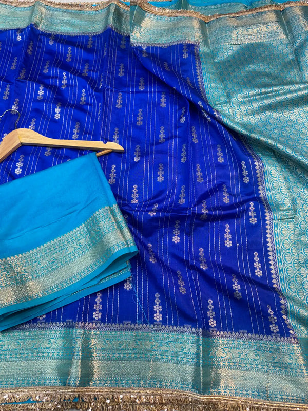 Royal Blue Eccentric Chiniya Silk Designer Banarasi Saree