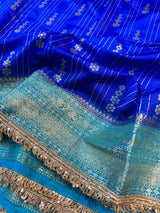 Royal Blue Eccentric Chiniya Silk Designer Banarasi Saree