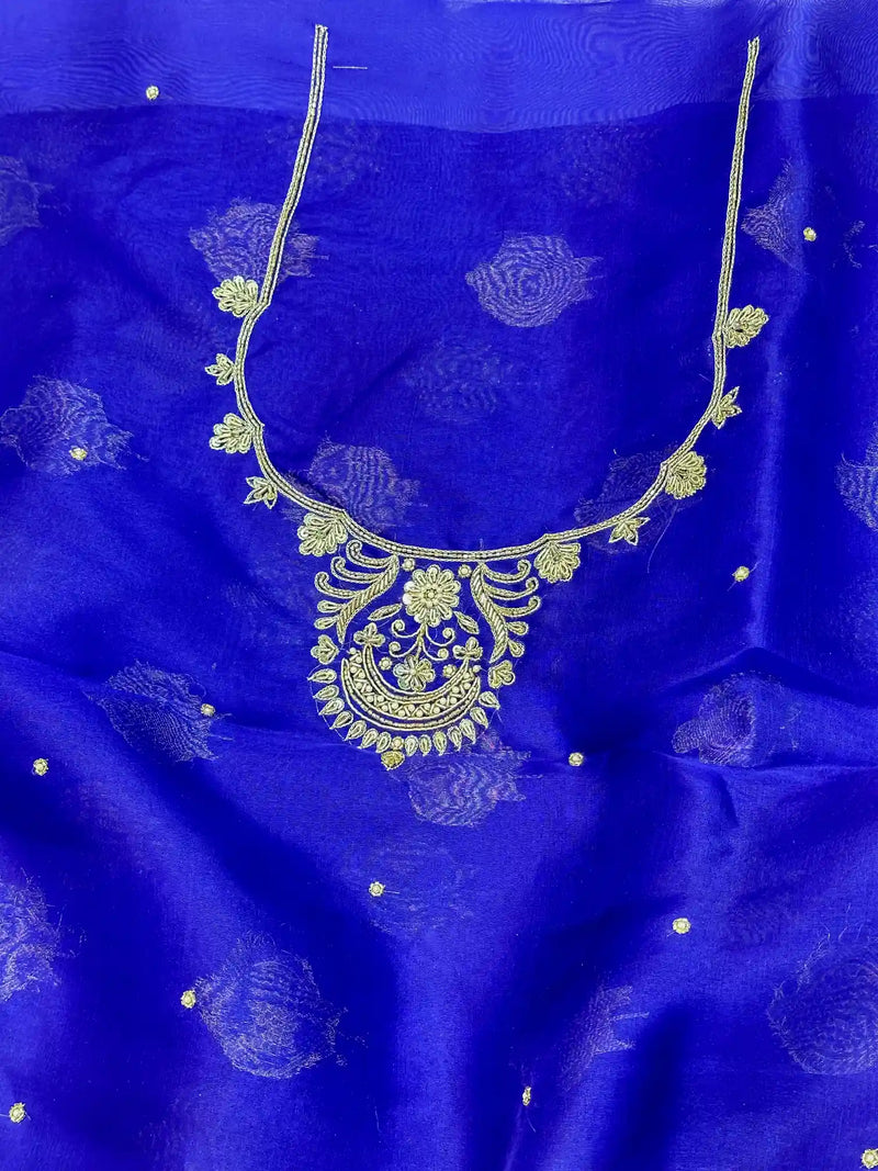 Royal Blue Exclusive Handwork Pure Organza Silk Saree