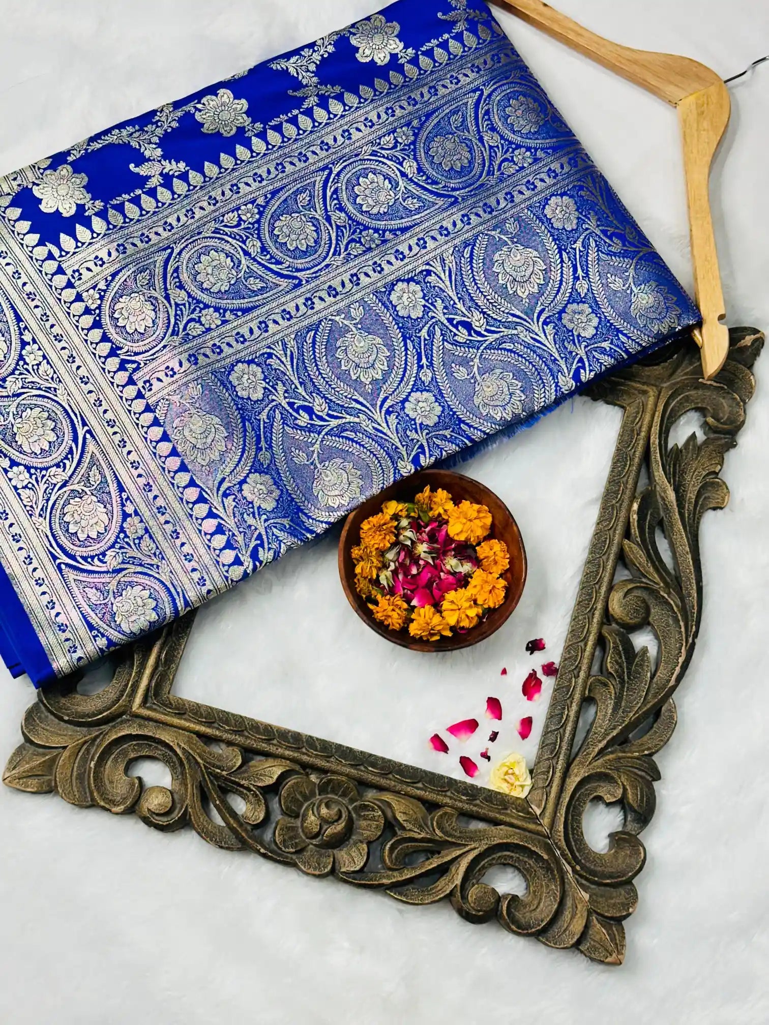 Royal Blue Exclusive Satin Silk Banarasi Saree with Heritage Traditional Weave