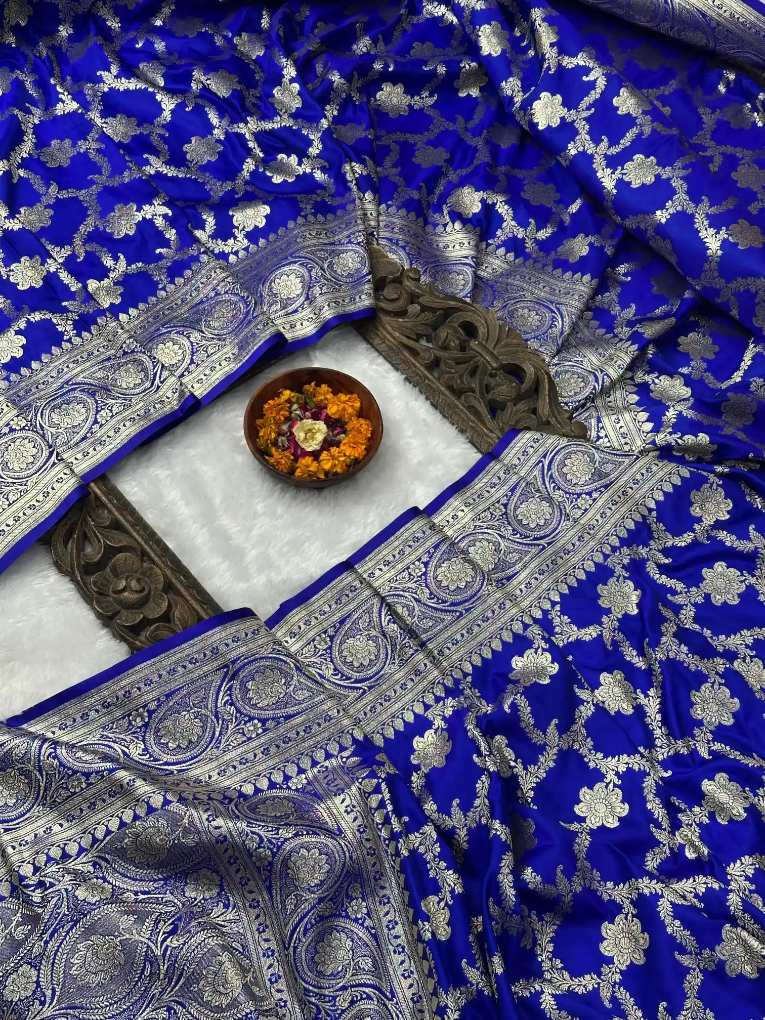 Royal Blue Exclusive Satin Silk Banarasi Saree with Heritage Traditional Weave