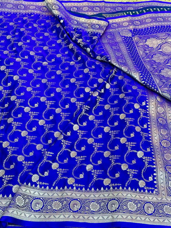 Royal Blue Floral Mashru Katan Silk Banarasi Saree