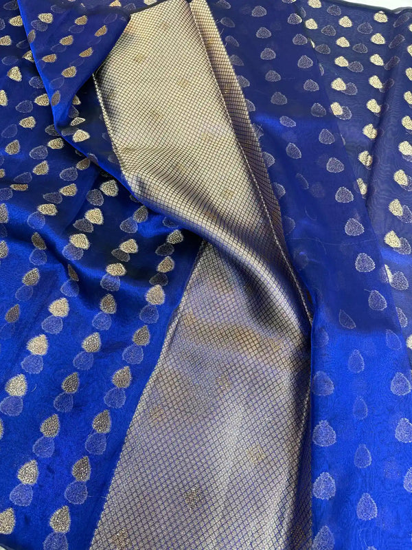 Royal Blue Glass Tissue Saree with Stones Embedded