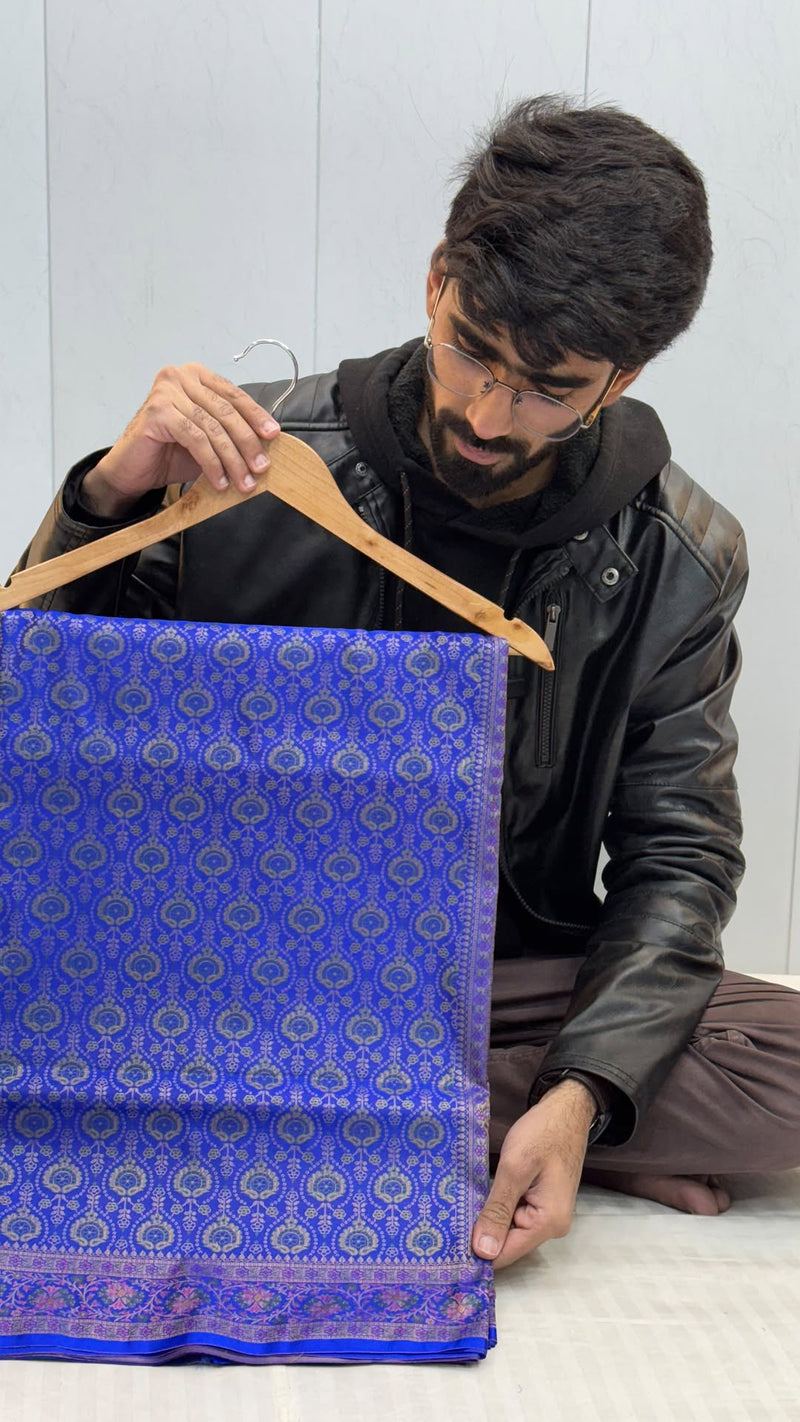 Royal Blue Mashru Katan Silk Tanchui Banarasi Saree