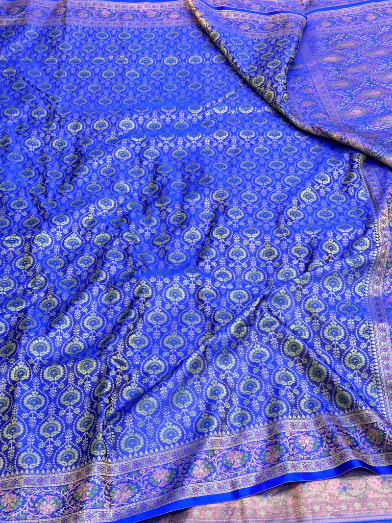 Royal Blue Mashru Katan Silk Tanchui Banarasi Saree