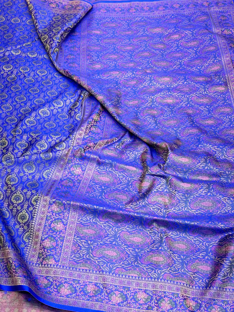 Royal Blue Mashru Katan Silk Tanchui Banarasi Saree