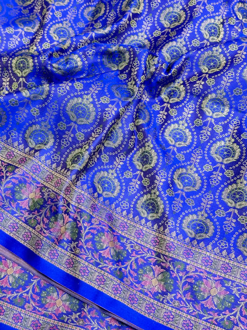 Royal Blue Mashru Katan Silk Tanchui Banarasi Saree