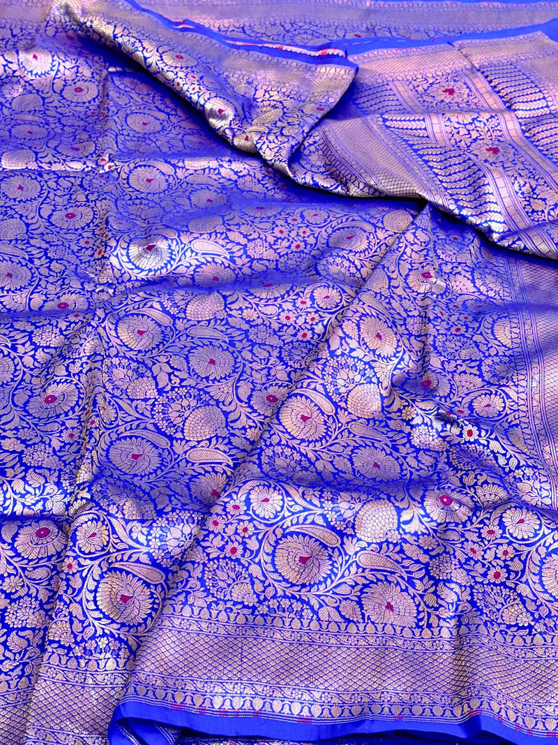 Royal Blue Meenakari Pure Katan Silk Banarasi Saree