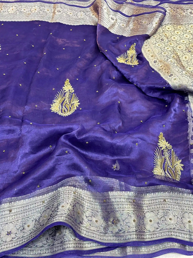 Royal Blue Premium Handwork Pure Tissue Silk Banarasi Saree