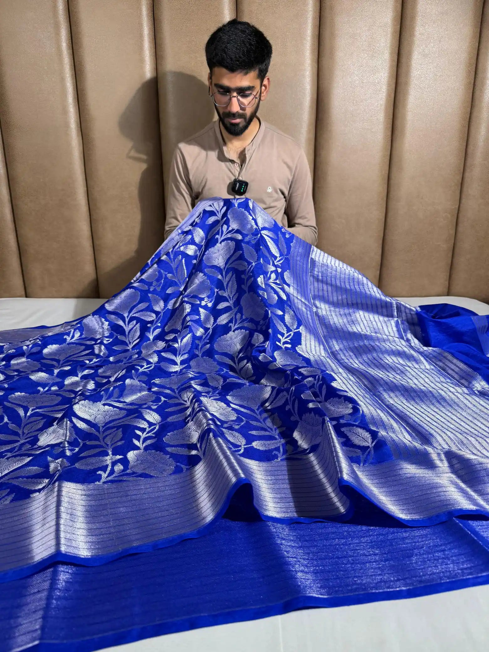 Royal Blue Semi Katan Silk Silver Zari Weave Banarasi Saree